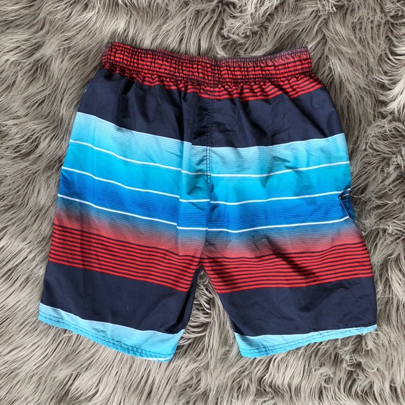 Kanu Surf Avalon Quick Dry UPF 50+ Ombre Stripe Swim Trunks in Navy/Red, Size L - Picture 2 of 3